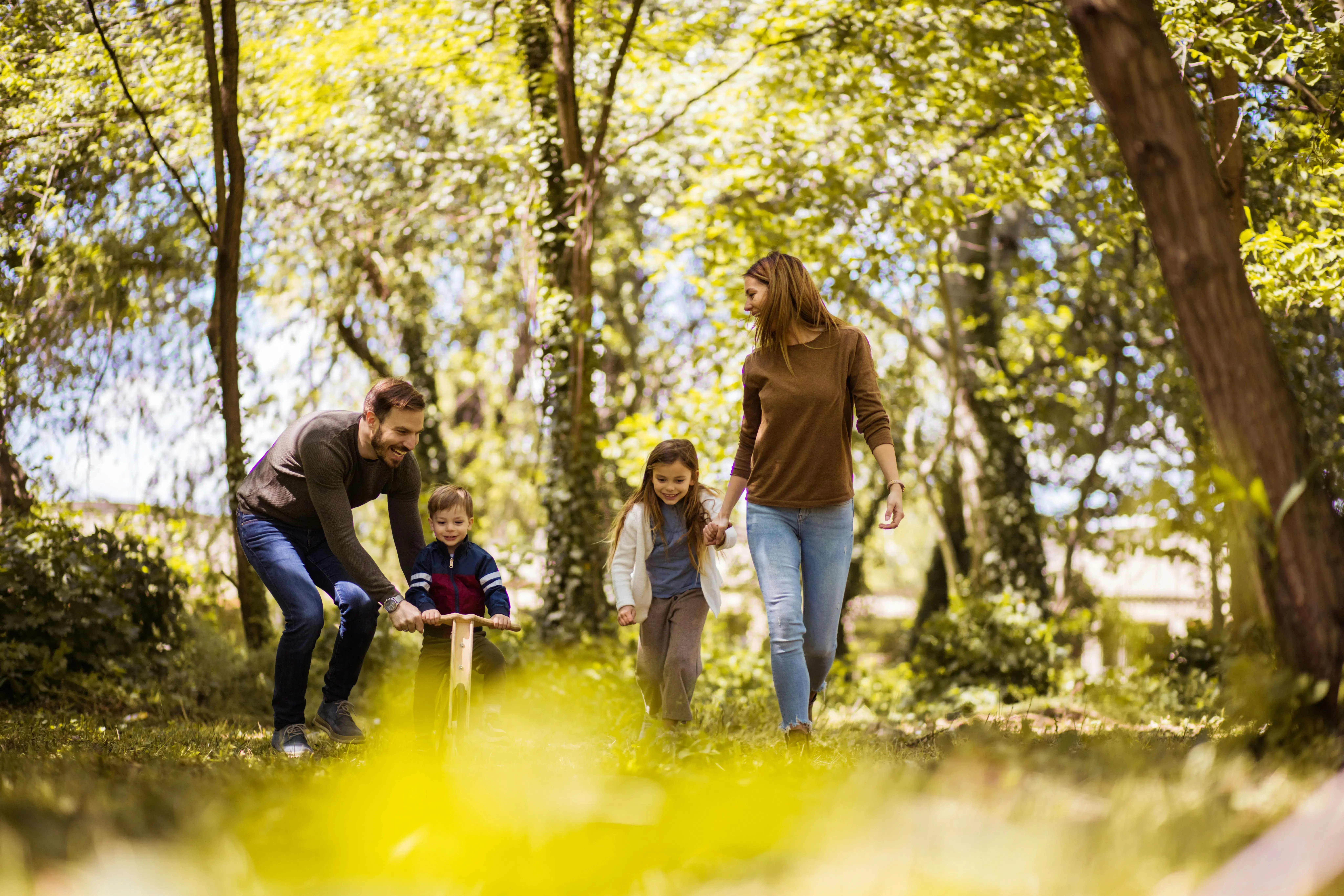 Family in the woods